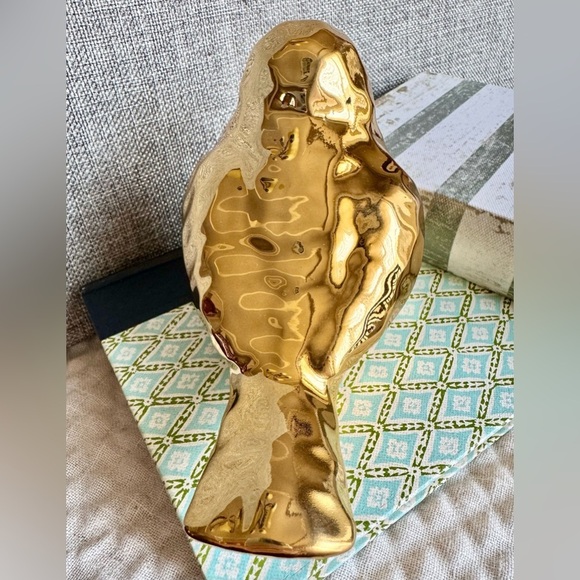 New Large Hammered Texture Shiny Gold Tone Ceramic Bird Decor Figurine - 5.5” - Picture 6 of 7